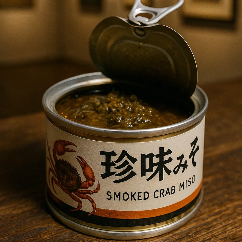 開封されたスモークかにみその缶詰